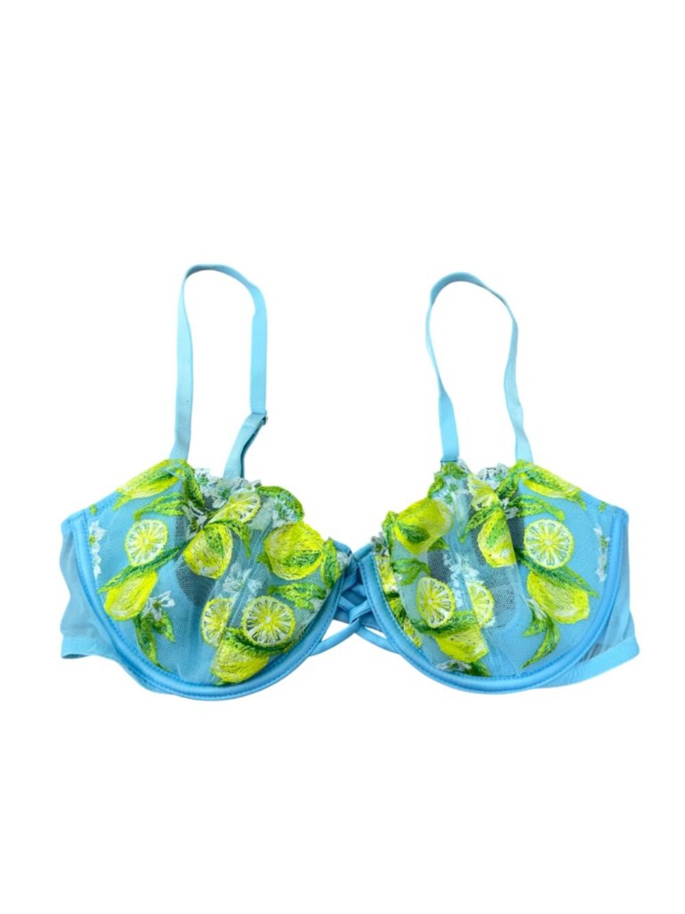 Victorias Secret Dream Angels Blue Lemon Embroidered Balconette Bra 34C Unlined